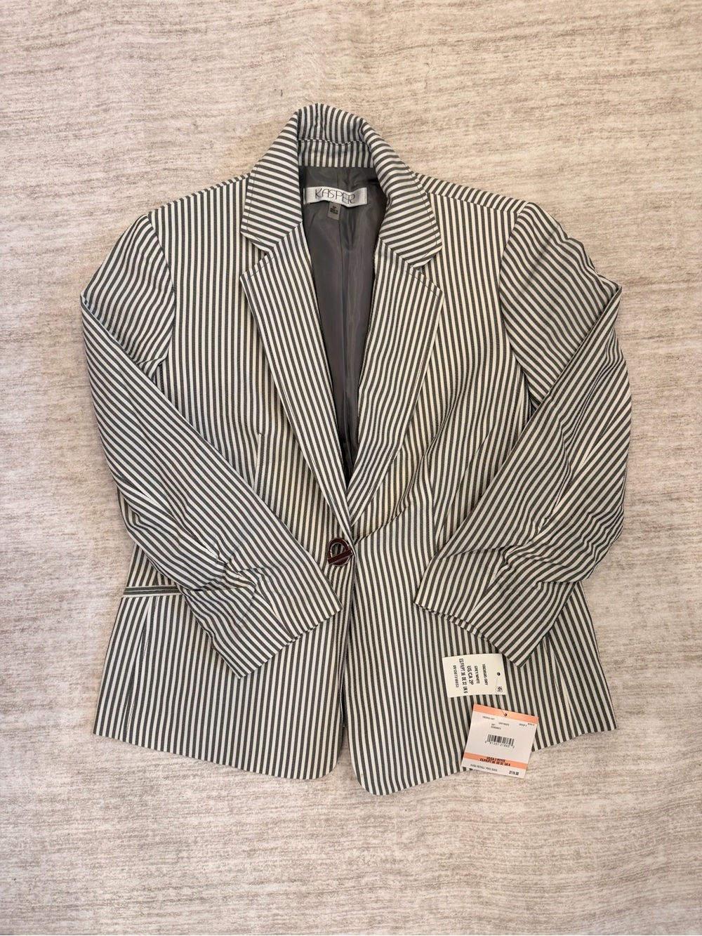 Kasper Black and White Striped Blazer
